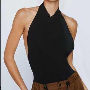 Nasty Gal Black Knitted High Neck Halter Bodysuit